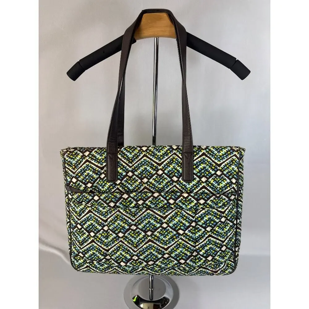 Vera Bradley Messenger Bag Quilted Geometric Blue Green Brown Mosaic‎ Pattern